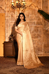 Tussar Beige Gold Banarasi Tissue Handloom Saree
